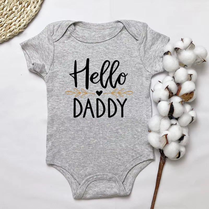 Summer Newborn Infant Baby Boy Girl Short Sleeve Letter Print Hello Daddy Romper Jumpsuit Outfits Baby Clothes