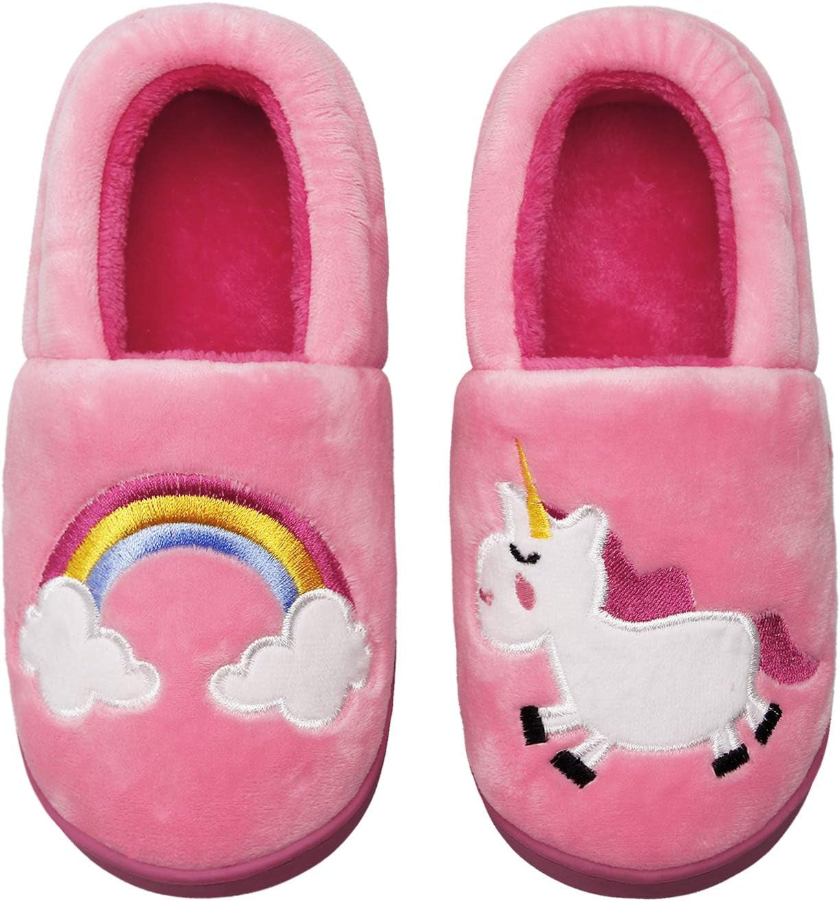 Plush Warm Slippers for Girls Boys Kids Toddlers Winter Fur Lined Indoor House Home Shoes