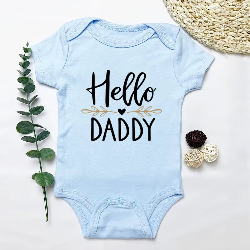 Summer Newborn Infant Baby Boy Girl Short Sleeve Letter Print Hello Daddy Romper Jumpsuit Outfits Baby Clothes