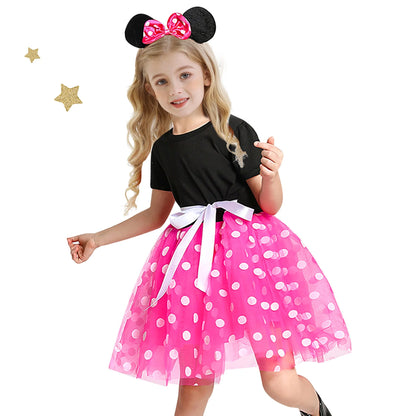 Minnie Mouse Costume Girls Dress up Princess Toddler Cute Polka Dots Fancy Minnie Mouse Dresses up Bowknot Tutu Tulle Cosplay Birthday Party Baby Girl Costume Red with Headband 120 CM