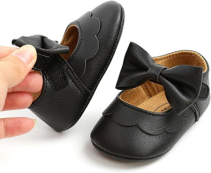 Baby Girls Mary Jane Flats Dress Shoes with Bowknot, Infant Shoes 0-18Months Crib Shoes PU Leather Baby Girl Shoes Walking Shoes Anti-Slip Sole Party School Wedding Newborn Shoes for Girl