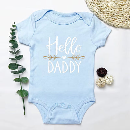 Summer Newborn Infant Baby Boy Girl Short Sleeve Letter Print Hello Daddy Romper Jumpsuit Outfits Baby Clothes