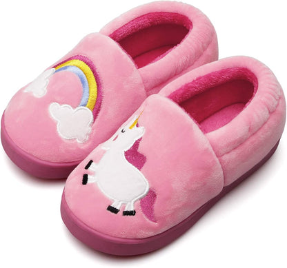 Plush Warm Slippers for Girls Boys Kids Toddlers Winter Fur Lined Indoor House Home Shoes