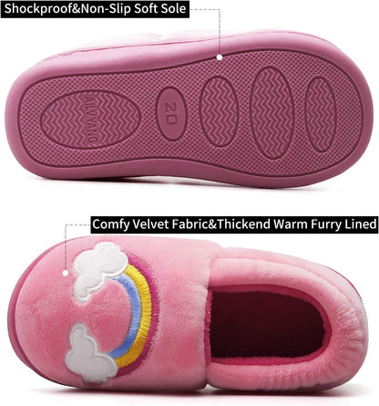 Plush Warm Slippers for Girls Boys Kids Toddlers Winter Fur Lined Indoor House Home Shoes