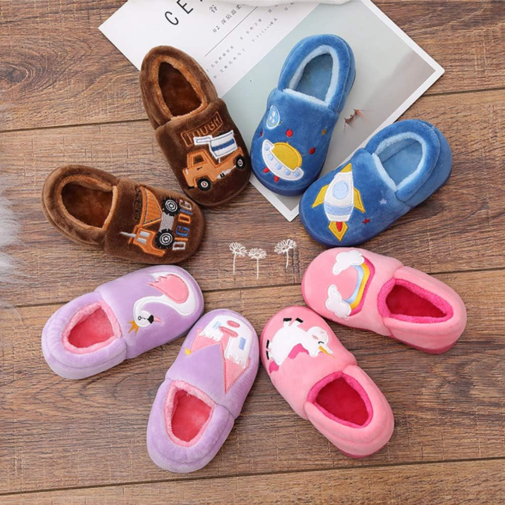 Plush Warm Slippers for Girls Boys Kids Toddlers Winter Fur Lined Indoor House Home Shoes