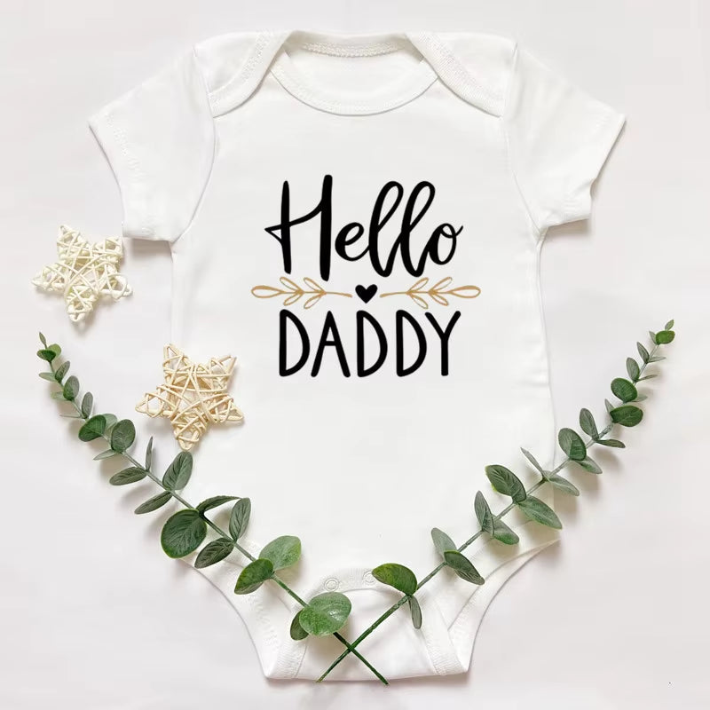 Summer Newborn Infant Baby Boy Girl Short Sleeve Letter Print Hello Daddy Romper Jumpsuit Outfits Baby Clothes